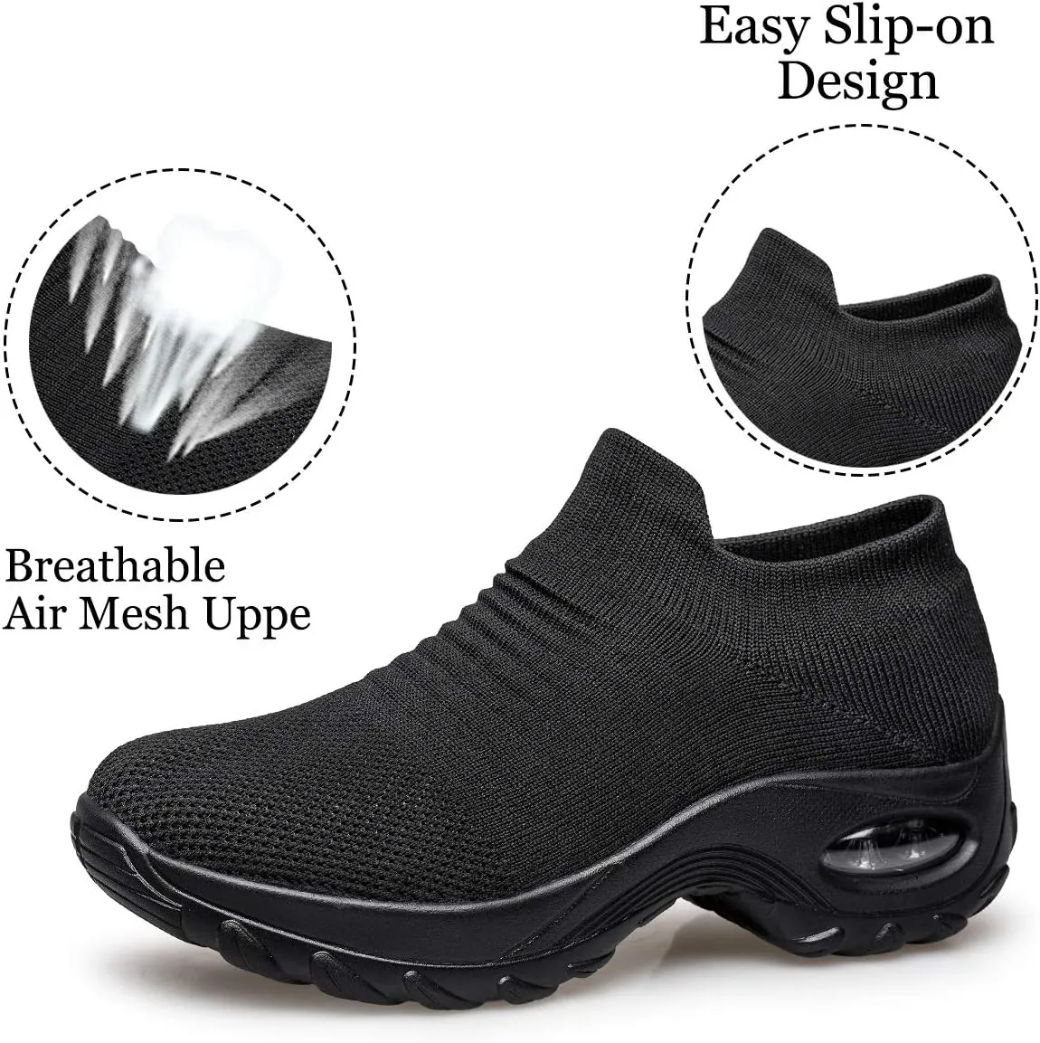 YHOON Women's Walking Shoes - Sock Sneakers Slip on Mesh Platform Air Cushion Athletic Shoes Work Nurse Comfortable