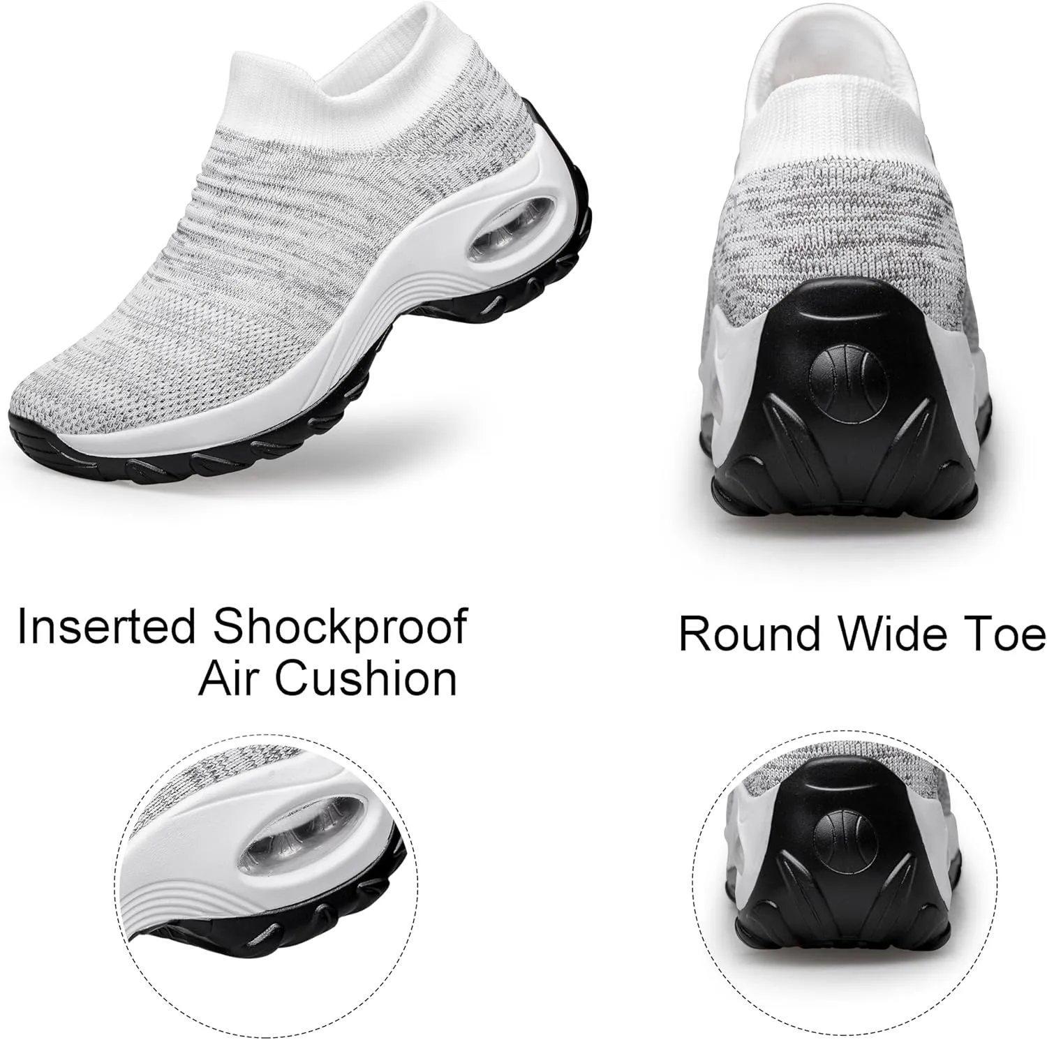 YHOON Women's Walking Shoes - Sock Sneakers Slip on Mesh Platform Air Cushion Athletic Shoes Work Nurse Comfortable
