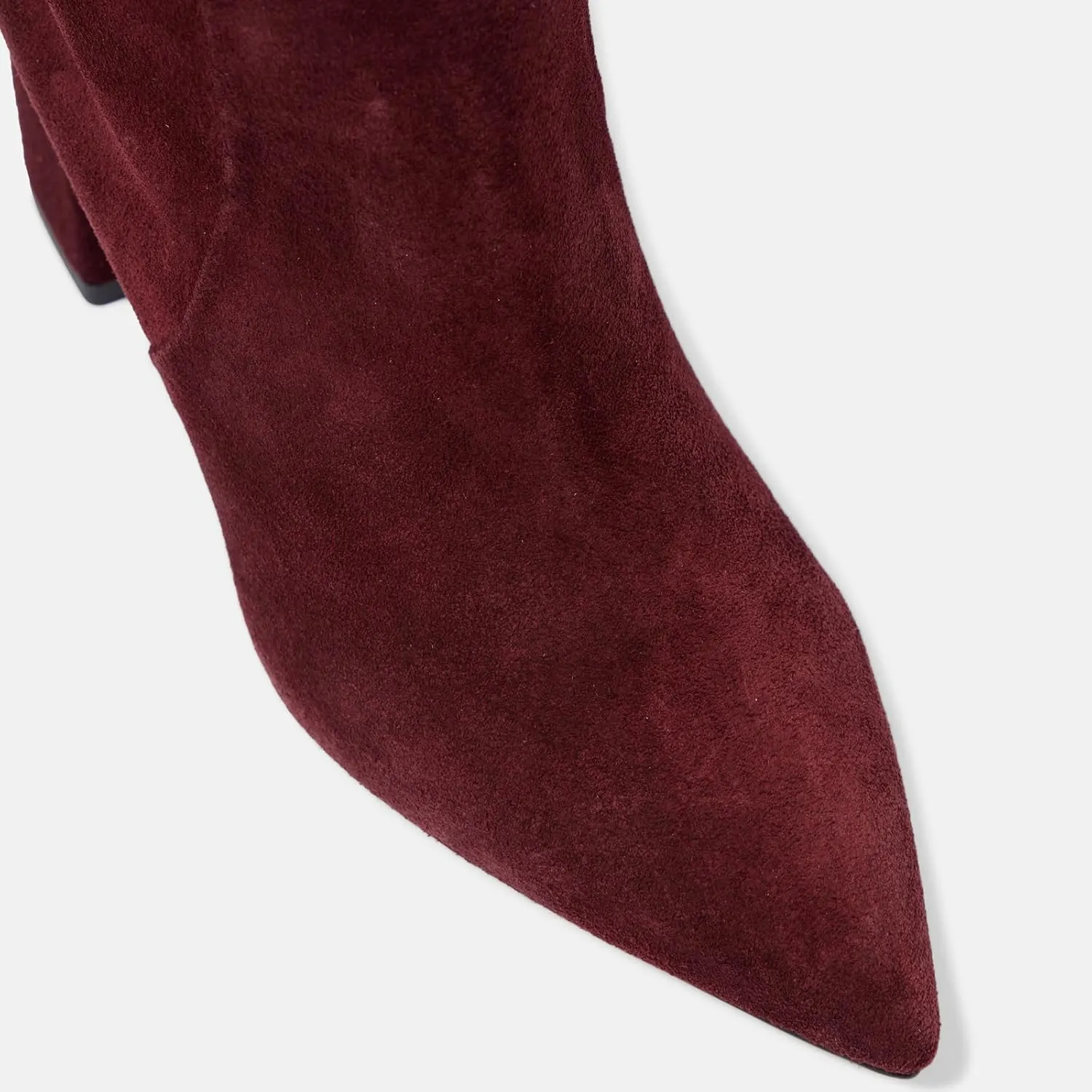 YIYA Women's Wine Red Suede Fall Knee High Boots Pointed Toe Chunky Block High Heels Party Dress Pull On Long Boots