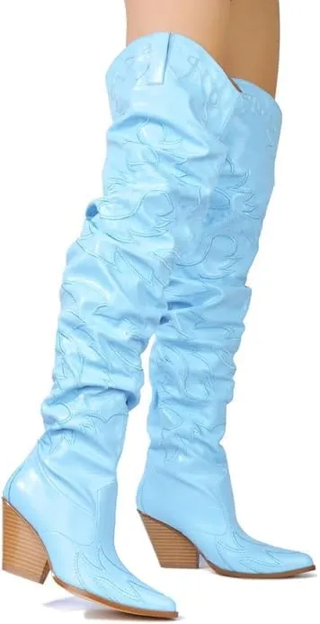 YOKI Cowgirl Boots Women, Over the Knee Western Cowboy Boots for Women with Chunky Block Heels