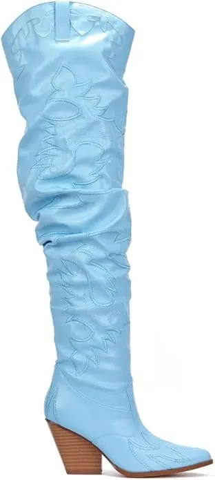 YOKI Cowgirl Boots Women, Over the Knee Western Cowboy Boots for Women with Chunky Block Heels