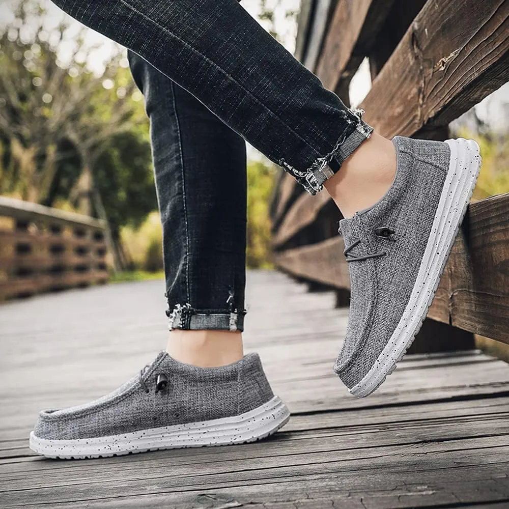 YONGJIA Men's Wally Lace Up Loafers Canvas Slip-on Comfortable Light-Weight Walking Driving Shoes