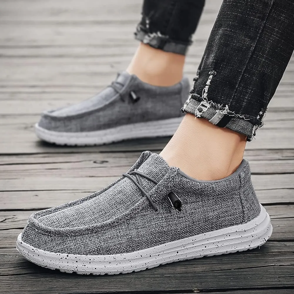 YONGJIA Men's Wally Lace Up Loafers Canvas Slip-on Comfortable Light-Weight Walking Driving Shoes