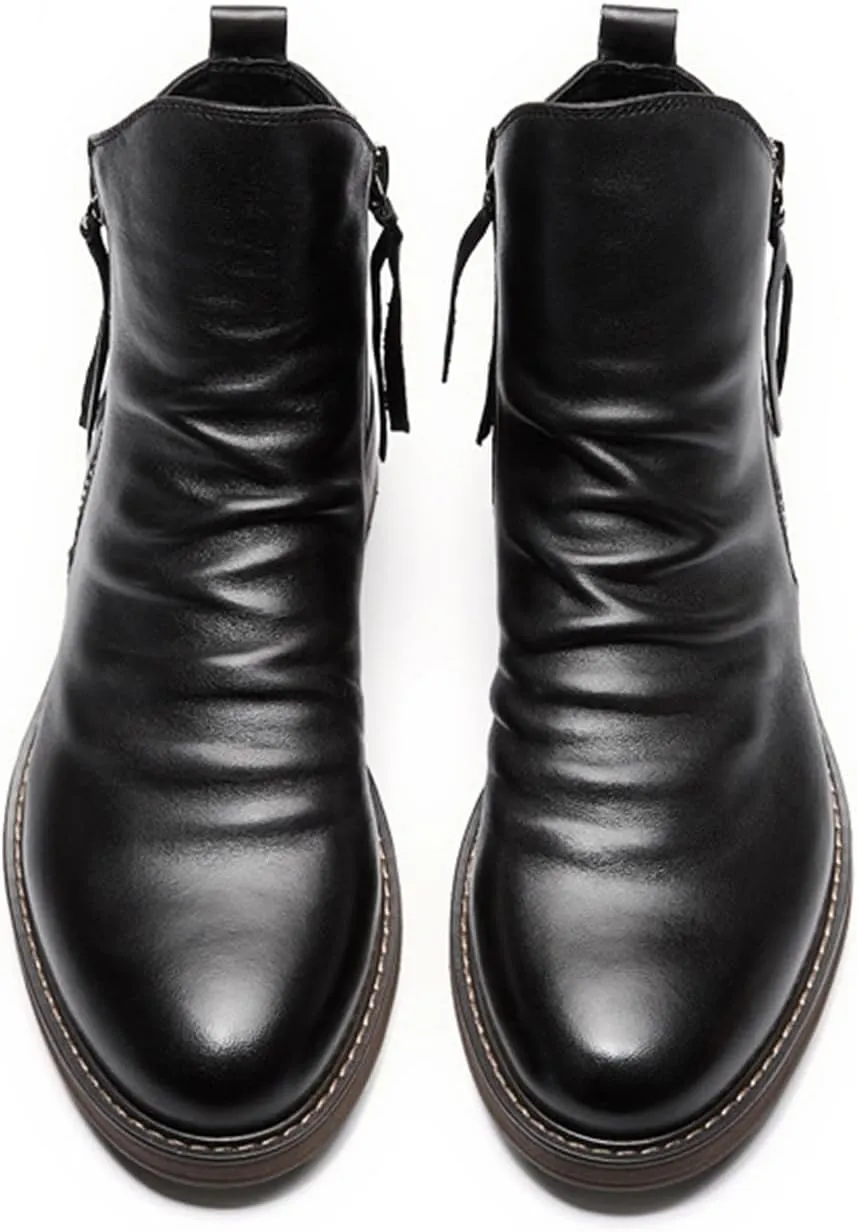 Yuizko OXNGEOS Men'S Retro Leather Chelsea Ankle Boots Classic Fashion Side Zipper Low-Heels Slip On Business Dress Oxford Boot Casual High Top Chukka Boots