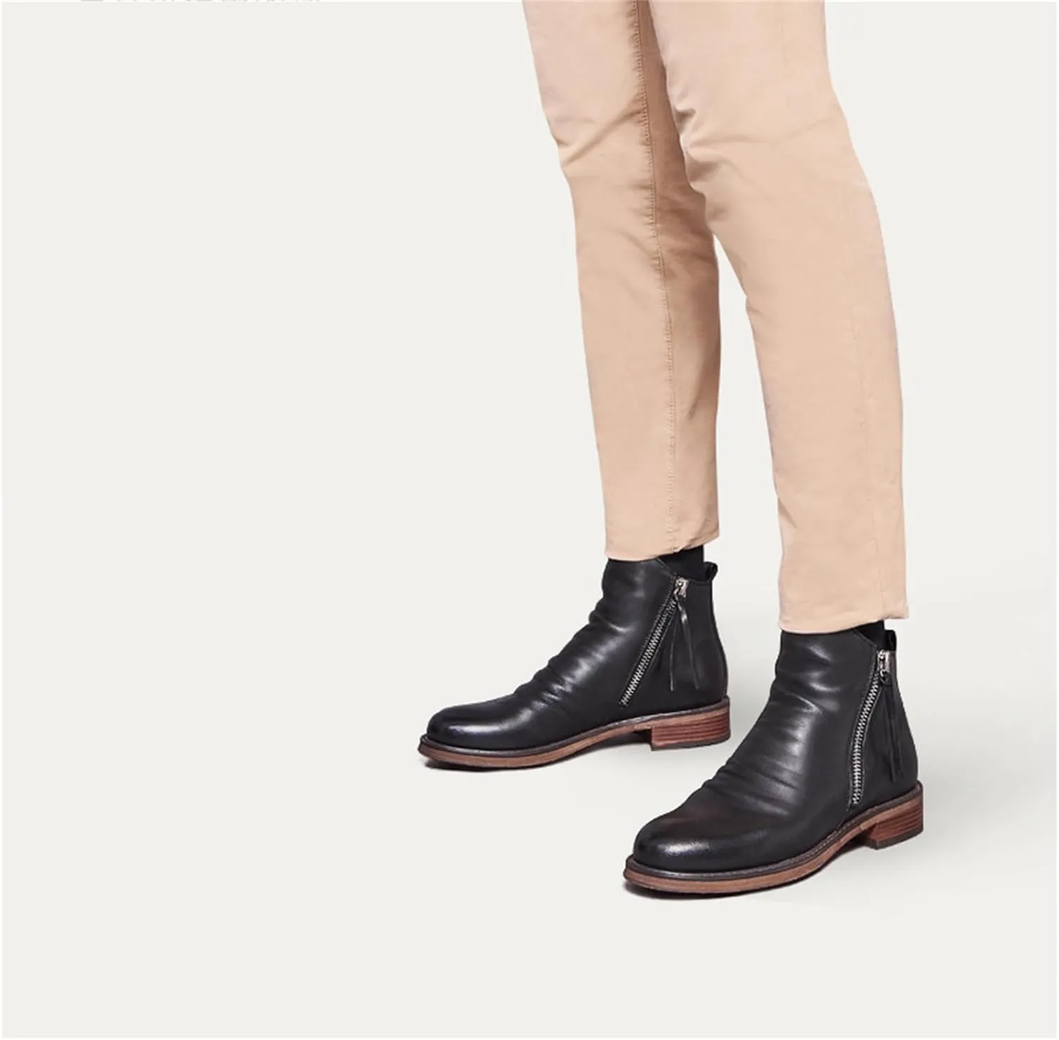 Yuizko OXNGEOS Men'S Retro Leather Chelsea Ankle Boots Classic Fashion Side Zipper Low-Heels Slip On Business Dress Oxford Boot Casual High Top Chukka Boots