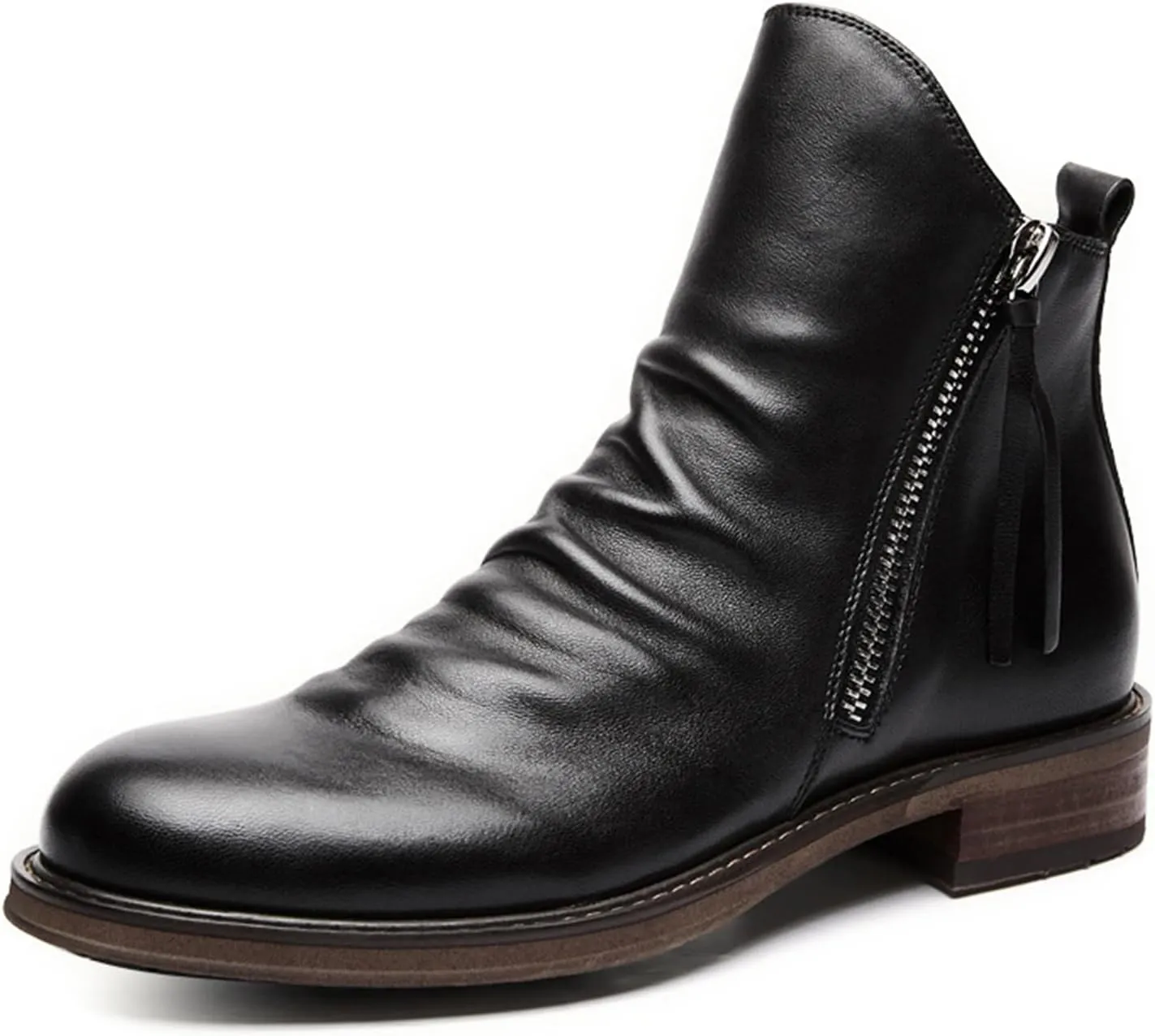 Yuizko OXNGEOS Men'S Retro Leather Chelsea Ankle Boots Classic Fashion Side Zipper Low-Heels Slip On Business Dress Oxford Boot Casual High Top Chukka Boots