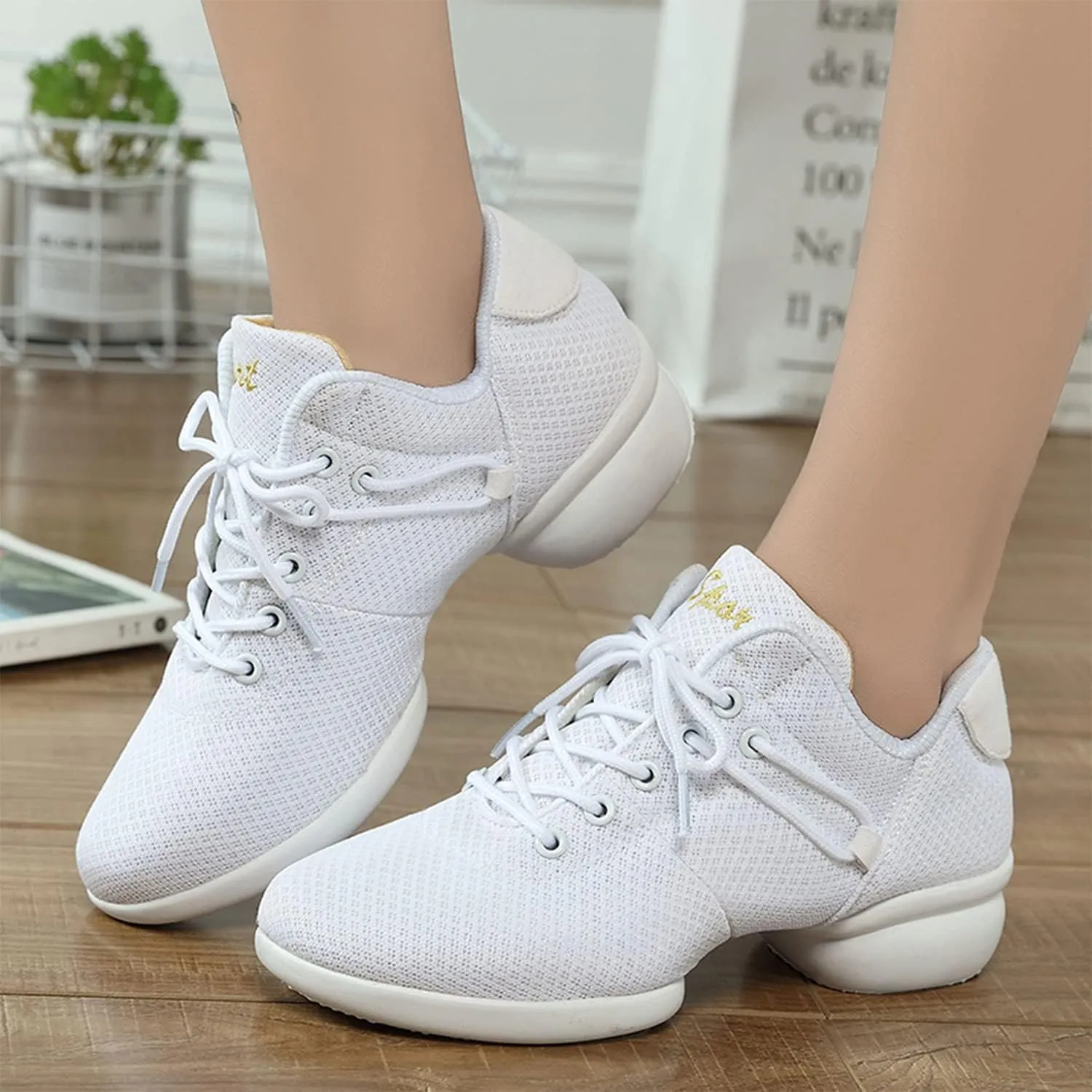 YUKTOPA Womens Dance Sneakers Jazz Shoes Lace-up Walking Shoes Lightweight Breathable Lady Platform Shoes