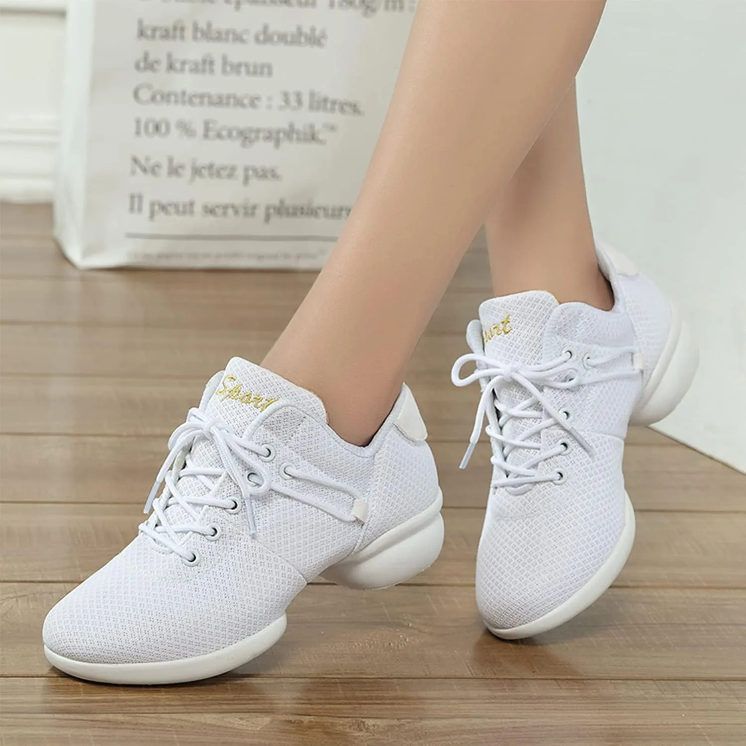 YUKTOPA Womens Dance Sneakers Jazz Shoes Lace-up Walking Shoes Lightweight Breathable Lady Platform Shoes