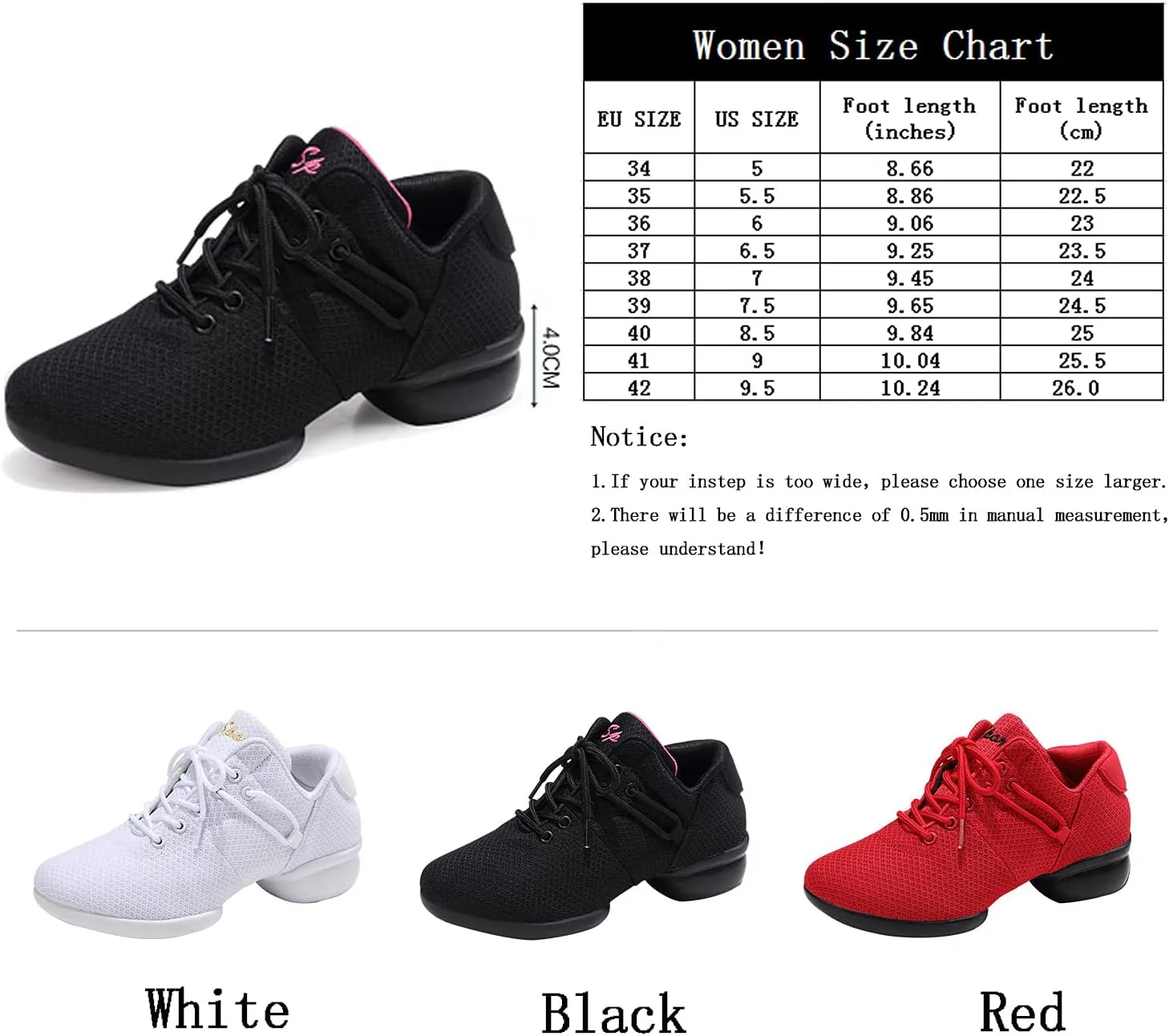 YUKTOPA Womens Dance Sneakers Jazz Shoes Lace-up Walking Shoes Lightweight Breathable Lady Platform Shoes