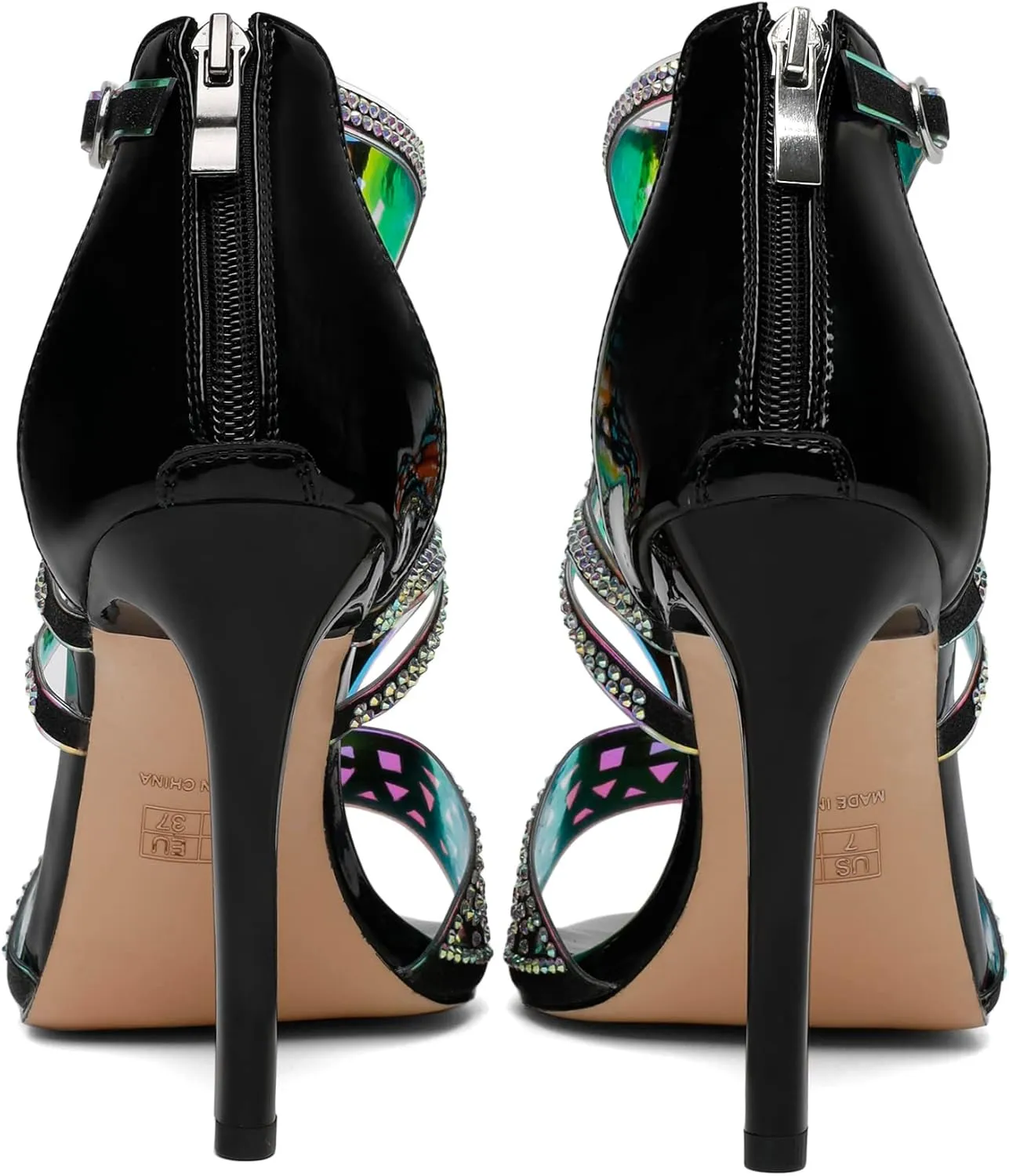 Zamikoo Heeled Sandals Open Toe Rhinestone Cutout Gladiator Heels Stiletto Sparkly Heels for Women Summer 4 Inches