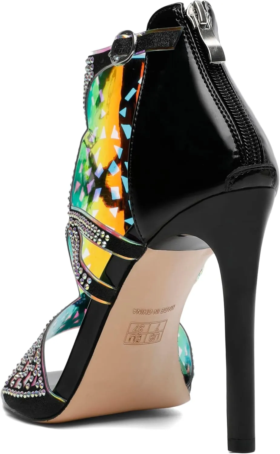 Zamikoo Heeled Sandals Open Toe Rhinestone Cutout Gladiator Heels Stiletto Sparkly Heels for Women Summer 4 Inches
