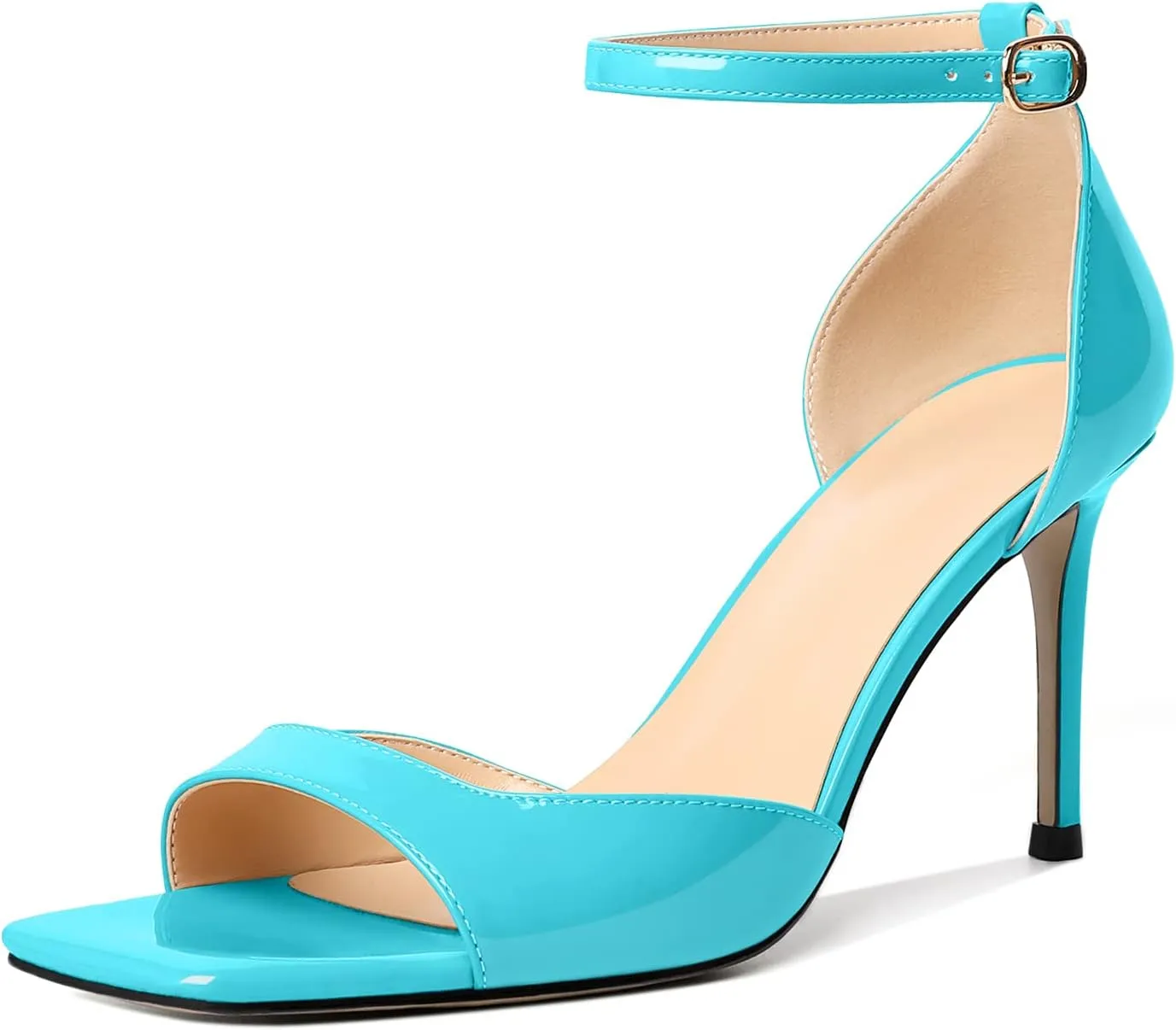 Zamikoo Women's High Heels, Open Toe Ankle Strap High Heeled Sandals, Square Toe Stiletto Heel Dress Pumps Shoes Office Wedding Work Evening 3.5 Inch