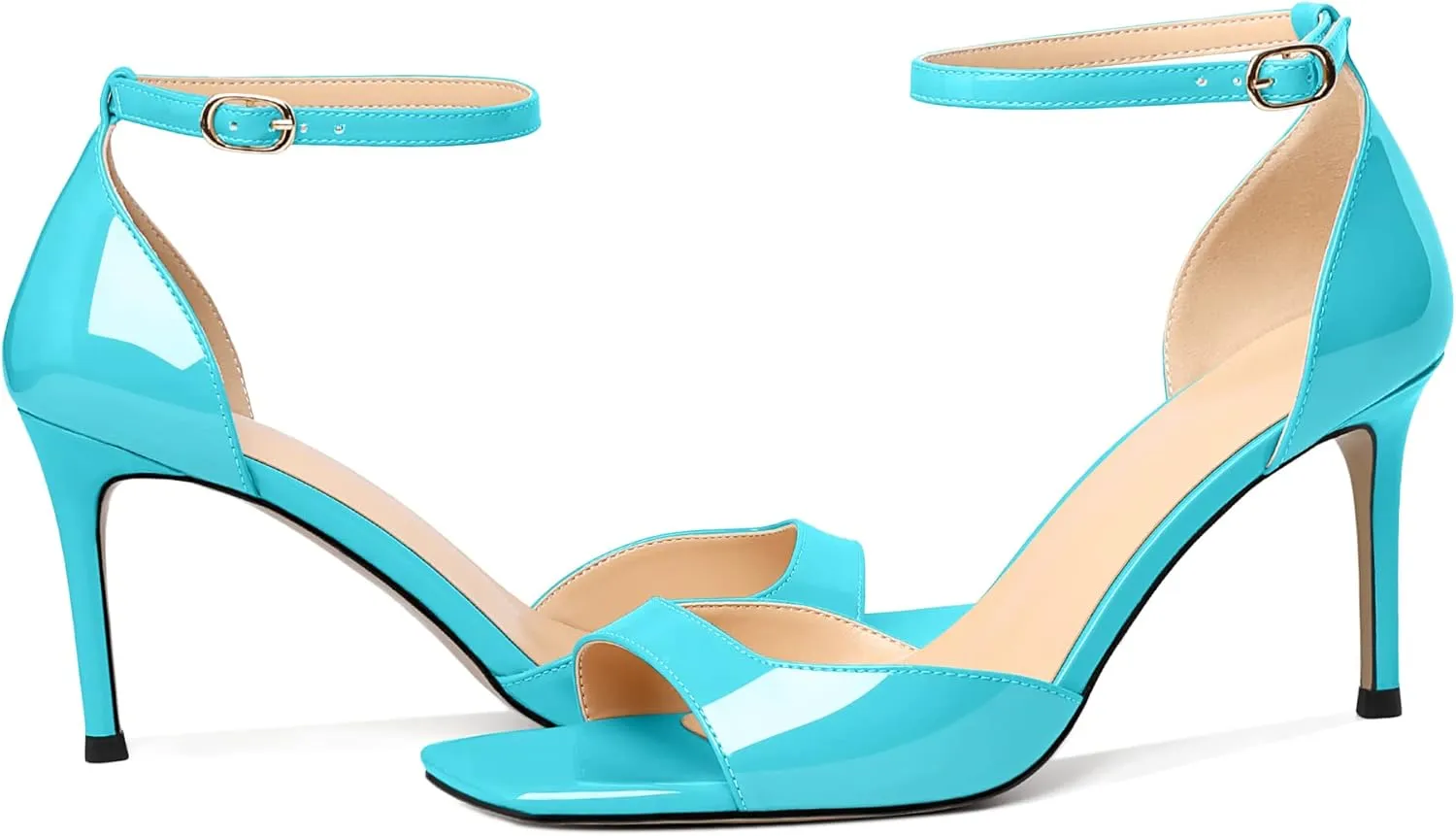 Zamikoo Women's High Heels, Open Toe Ankle Strap High Heeled Sandals, Square Toe Stiletto Heel Dress Pumps Shoes Office Wedding Work Evening 3.5 Inch