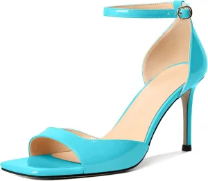 Zamikoo Women's High Heels, Open Toe Ankle Strap High Heeled Sandals, Square Toe Stiletto Heel Dress Pumps Shoes Office Wedding Work Evening 3.5 Inch