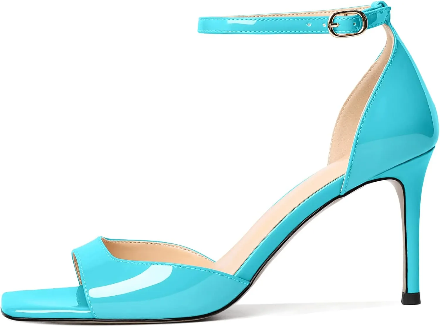 Zamikoo Women's High Heels, Open Toe Ankle Strap High Heeled Sandals, Square Toe Stiletto Heel Dress Pumps Shoes Office Wedding Work Evening 3.5 Inch