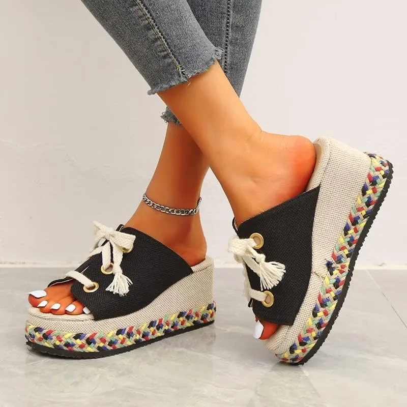 ZBYY Womens Sandals Summer Open Toe Bohemian Platform Wedge Sandals Slip On Comfortable Flatform Bohemia Flat Slipper