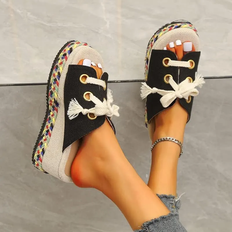 ZBYY Womens Sandals Summer Open Toe Bohemian Platform Wedge Sandals Slip On Comfortable Flatform Bohemia Flat Slipper