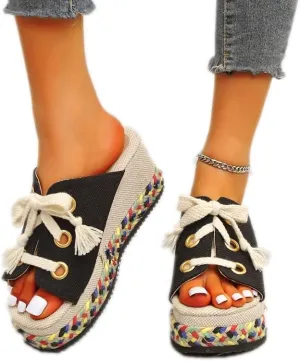 ZBYY Womens Sandals Summer Open Toe Bohemian Platform Wedge Sandals Slip On Comfortable Flatform Bohemia Flat Slipper