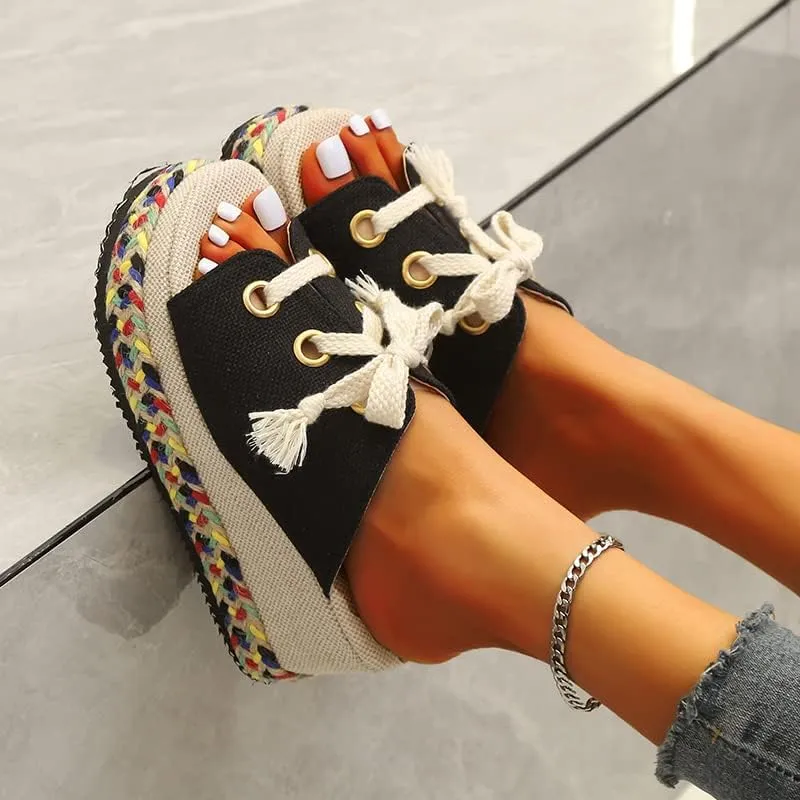 ZBYY Womens Sandals Summer Open Toe Bohemian Platform Wedge Sandals Slip On Comfortable Flatform Bohemia Flat Slipper