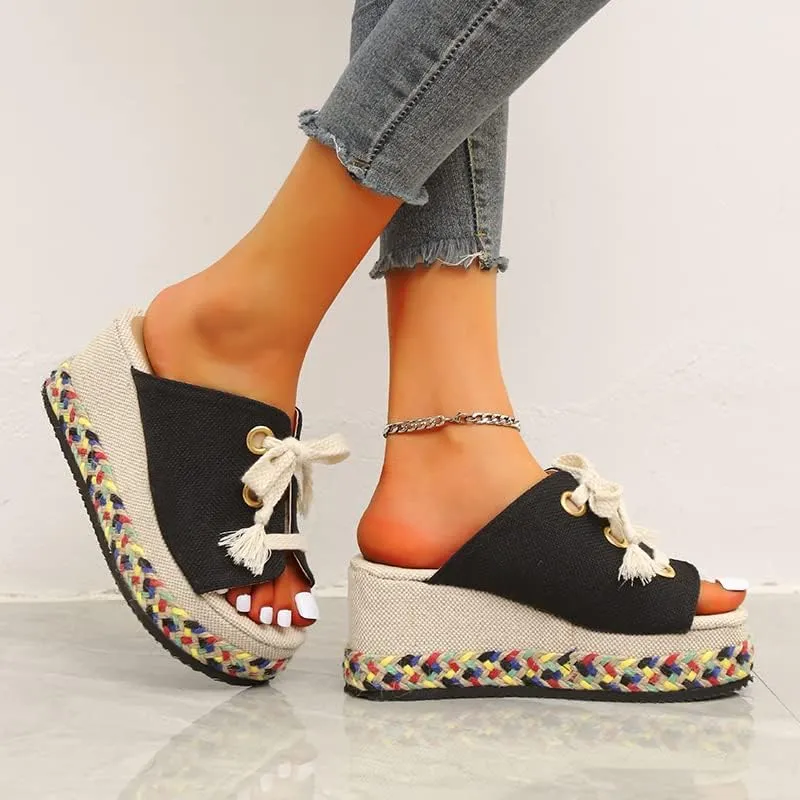 ZBYY Womens Sandals Summer Open Toe Bohemian Platform Wedge Sandals Slip On Comfortable Flatform Bohemia Flat Slipper