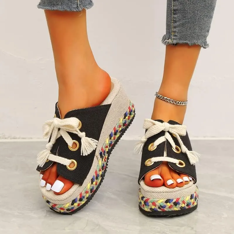 ZBYY Womens Sandals Summer Open Toe Bohemian Platform Wedge Sandals Slip On Comfortable Flatform Bohemia Flat Slipper