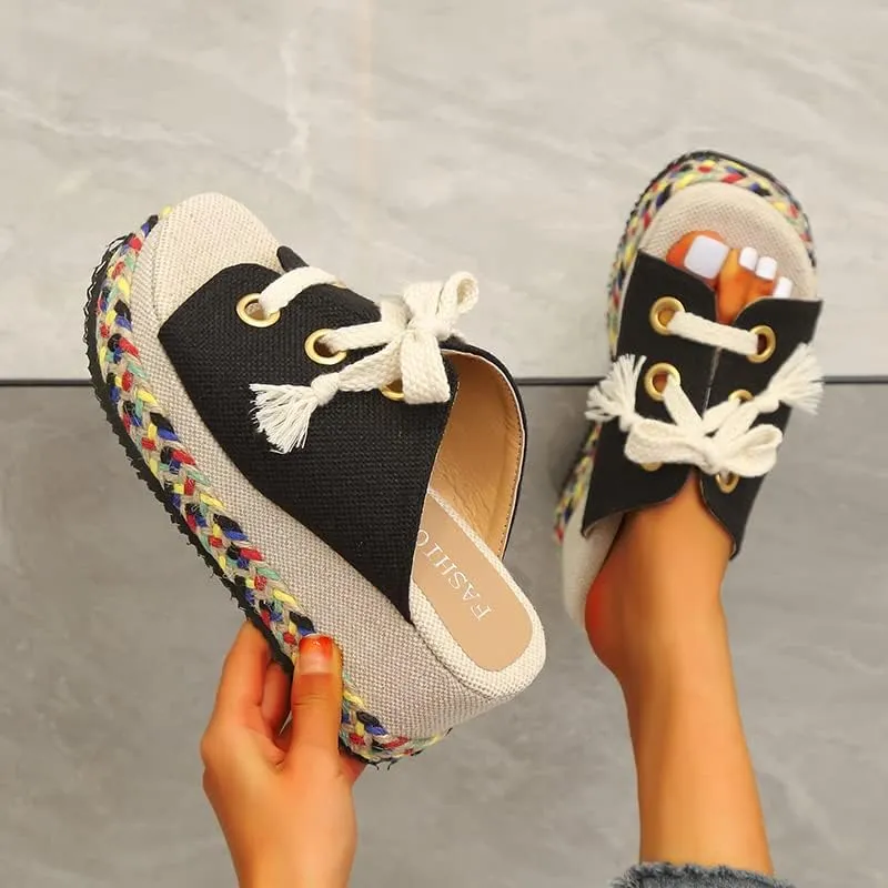ZBYY Womens Sandals Summer Open Toe Bohemian Platform Wedge Sandals Slip On Comfortable Flatform Bohemia Flat Slipper