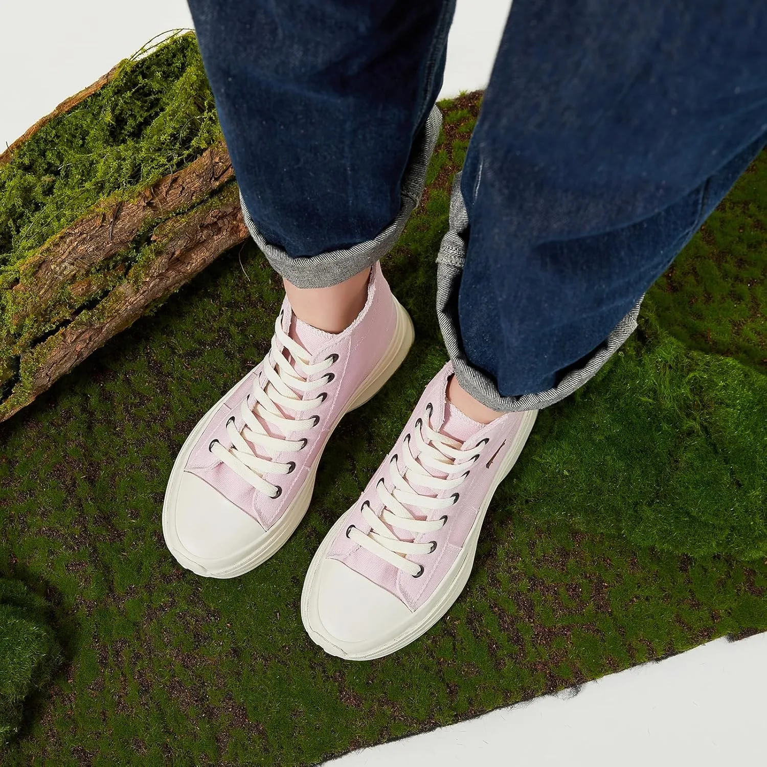 ZGR Womens Platform High Top Sneakers,White Canvas Sneakers for Women,Platform Tennis Shoes