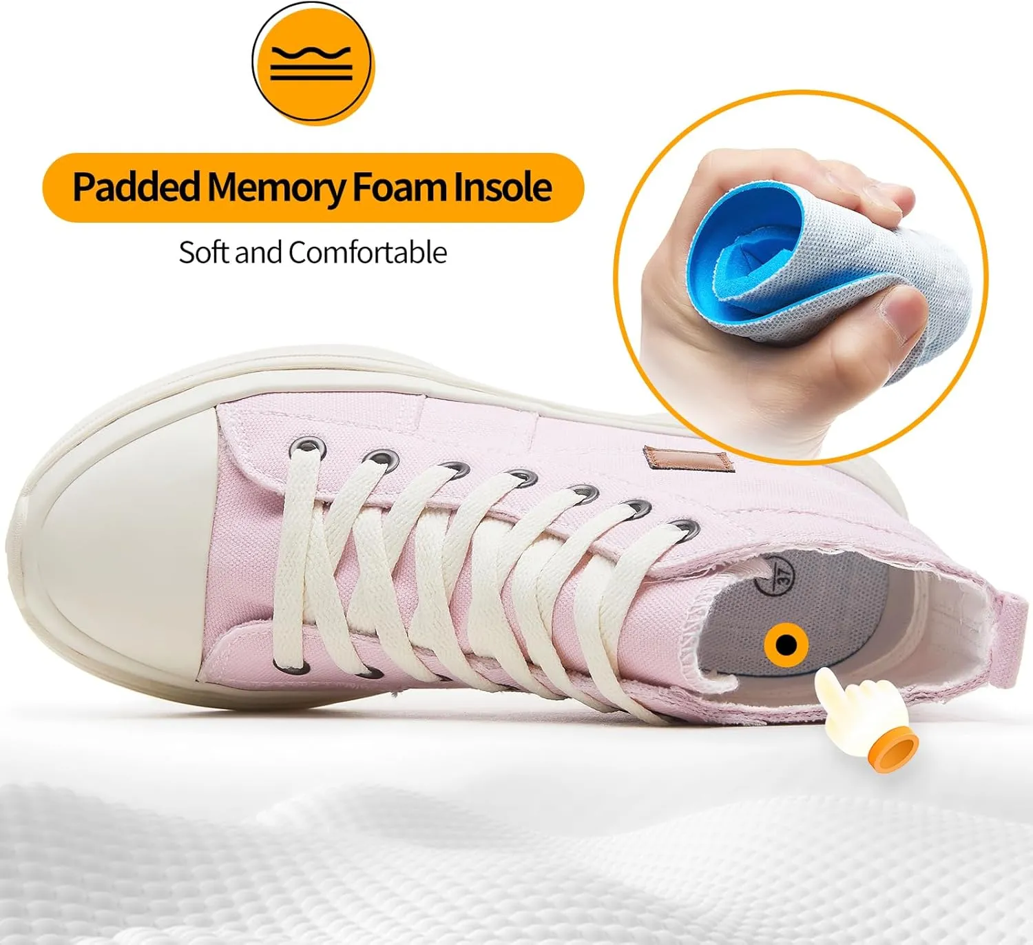 ZGR Womens Platform High Top Sneakers,White Canvas Sneakers for Women,Platform Tennis Shoes