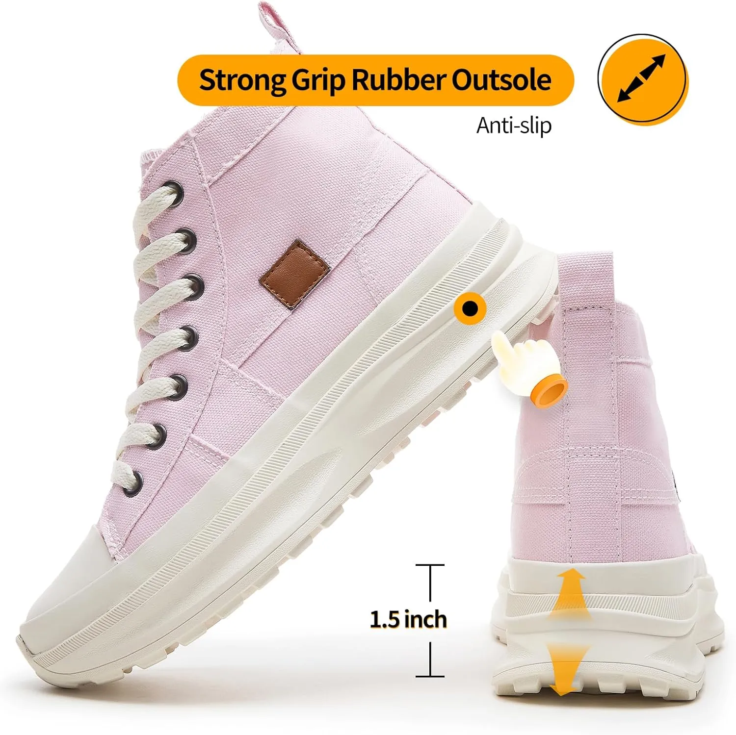 ZGR Womens Platform High Top Sneakers,White Canvas Sneakers for Women,Platform Tennis Shoes