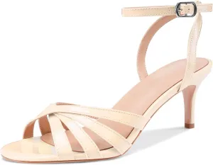 Z.Oufeier Womens’ Slingback Kitten Low Lace Up Heels Adjustable Ankle Strap Open Toe Sandals For Party Dress Wedding