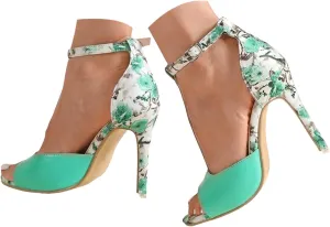 ZSpzx 2025 Women's Stiletto Heels Sandals Peep Toe T-Strap Hollow Out High Floral Heel Backless Orthopedic Dress Sandal Cushion Footbed Sexy Dressy Fashion Shoes for Wedding Bridal Evening Cocktail