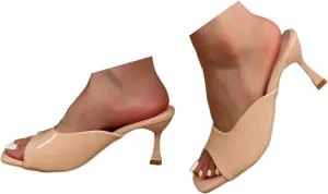 ZSpzx Kitten Heel Sandals for Women Peep Toe Slip On Solid Color Backless Dressy Sandal Ladies Low Heeled Sexy Dress Shoes Summer Comfortable Orthopedic Footwear for Outdoor Indoor Daily Wear