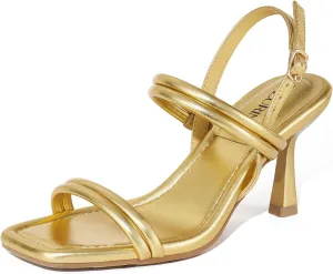 ZURIN Womens Strappy Kitten Heels Sandals Square Open Toe Heeled Sandals Ankle Strap Slingback High Heels Dress Party Evening Prom Shoes