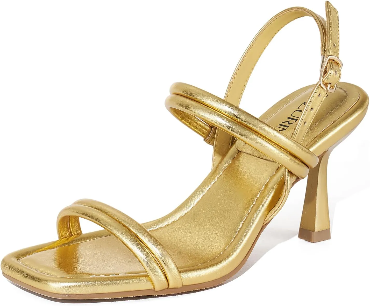 ZURIN Womens Strappy Kitten Heels Sandals Square Open Toe Heeled Sandals Ankle Strap Slingback High Heels Dress Party Evening Prom Shoes