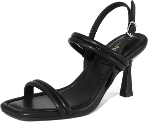 ZURIN Womens Strappy Sandals Stiletto Heels Square Open Toe Ankle Strap Dress Shoes 3 Inch Kitten Heeled Sandals for Wedding Bridal Evening Party Prom Summer
